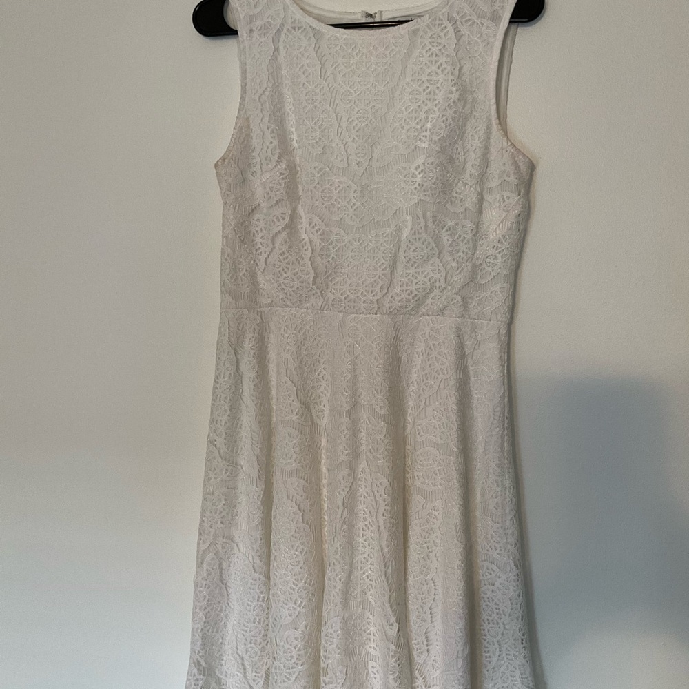 White House Black Market Lace Overlay A-Line Midi Dress